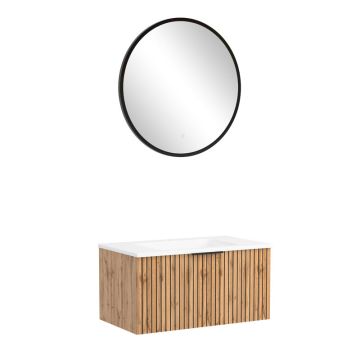 Held Möbel Ashton Badmöbel Set - 80 cm, Flächenspiegel, Mineralgussbecken