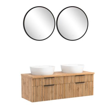 Held Möbel Ashton Badmöbel Set - 120 cm,2 Flächenspiegel,2 Keramik-Aufsatzbecken